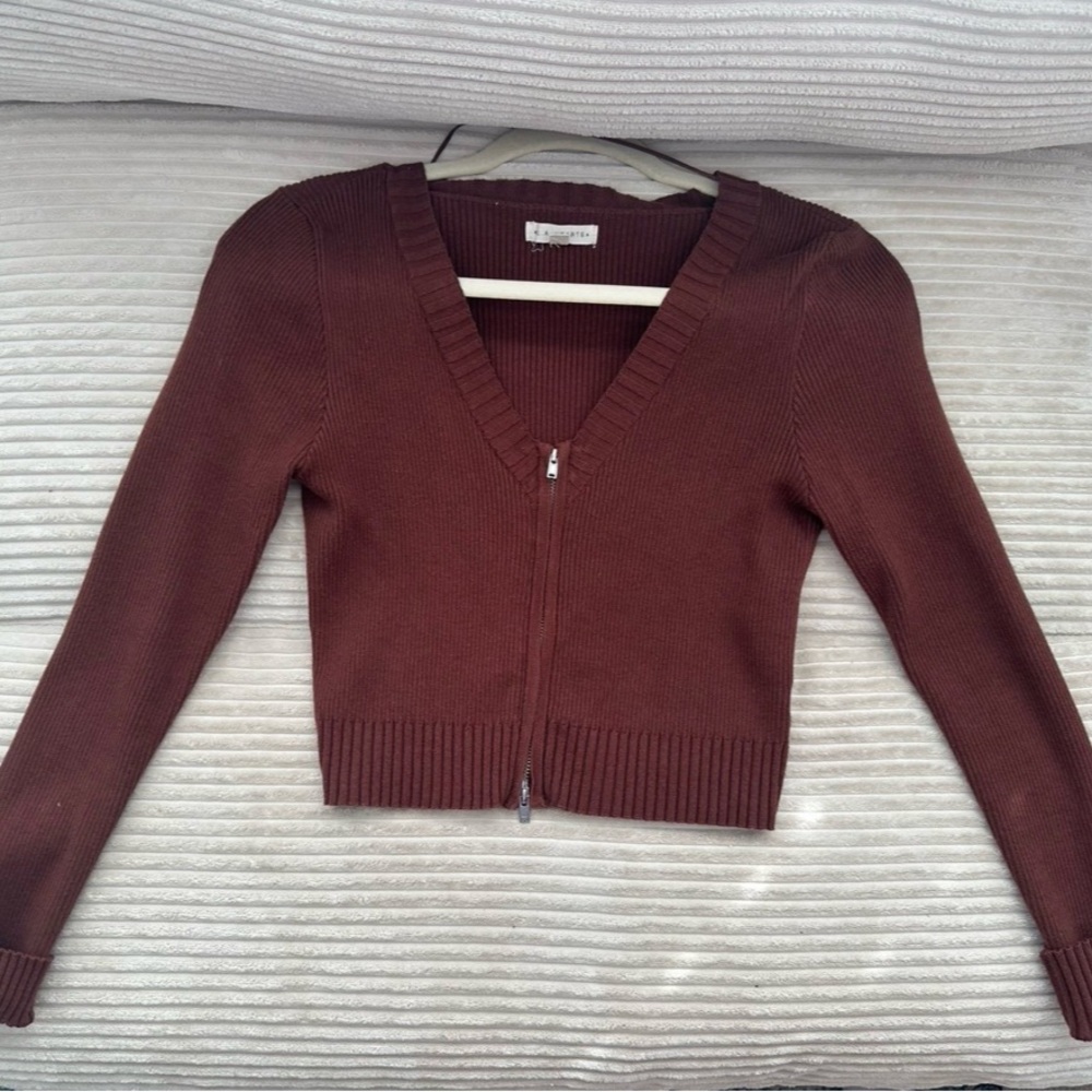 Women's Brown Zip-Up Sweater
